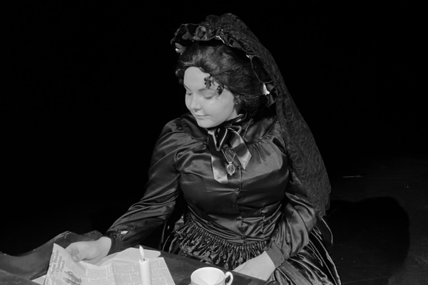 Mary Todd Lincoln, played by Alaina Duty, contemplates her situation during the LeeU Theatre performance of "Mary and Myra," opening on Sept. 25 in the Buzz Oates Blackbox Theatre.