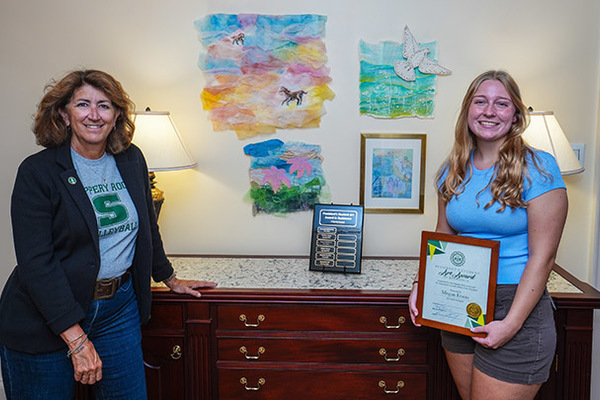 Representation of the achievement named 'Megan Evans earns SRU Student Art in Residence Award'.