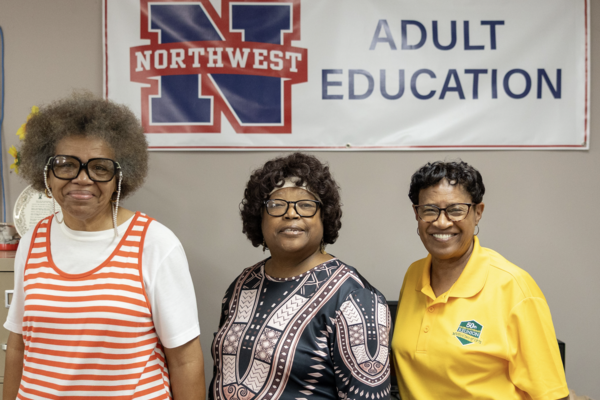 (L-R) Margaret Mays, Mary Cole, and Ada Armstrong at the Bruce Adult Education building. Photo by Sarah Smith-Hutchinson