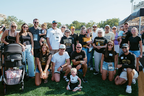 Members of the Stormont and Cowan families gathered Saturday, Sept. 19, during the Family and Friends Day football game. They were recognized as the 2026 Hornet Heritage Family by the ESU Alumni Association.