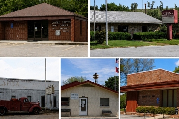 The report cover image features public buildings in Arkansas incorporated towns.