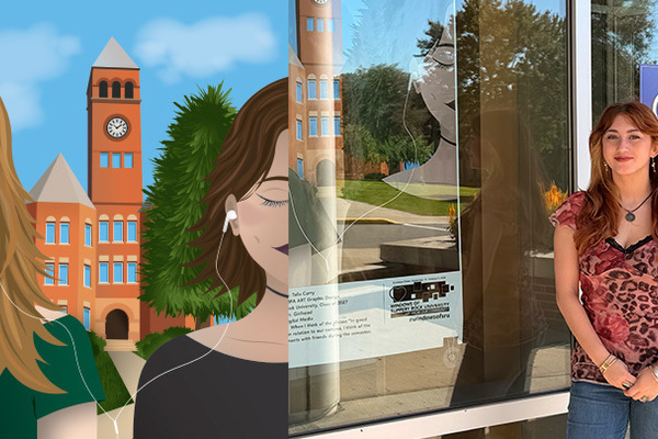 Representation of the achievement named 'Talia Curry among students with artwork featured in 'Windows of SRU''.