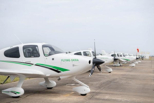 Delta State University’s Flying Okra aircraft line the ramp. Funding from The Boeing Company will establish four annual scholarships for Commercial Aviation students, supporting those with demonstrated financial need and military connections.    