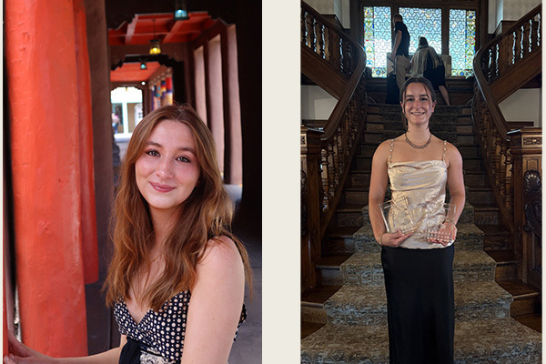 Two separate photos of female college students.  