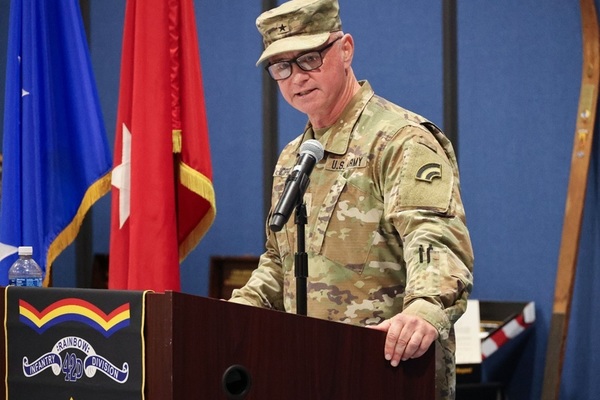  Brig. Gen. Richard Cipro, a Worcester resident, speaks during a change of command ceremony for the 42nd Infantry Division held at New York National Guard Headquarters, in Latham, New York on  Oct. 17, 2026. The ceremony marked the change of command from Maj. Gen. Jack James to Cipro.  Although the division is based in Troy, New York it has units aligned for training across the northeast. (U.S. Army Photo by CPT Stephanie Sylvain)