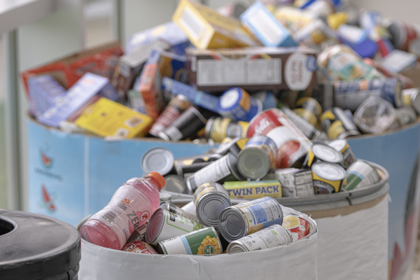 The Trine University community filled bins with food during past "U Can Crush Hunger" campaigns. This year's effort runs through Nov. 6. (File photo by Dean Orewiler)
