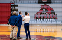 Assemblyman Scott Gray views updates in the Jerry Welsh Gymnasium with Brian Murray and Mark Misiak.