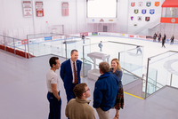 State Assemblyman Scott Gray took a peek at hockey practice in the Ice Arena during a tour of SUNY Potsdam’s Maxcy Hall Athletic Complex.