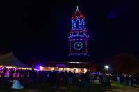 The drone show featured Satterlee Hall's iconic clocktower.