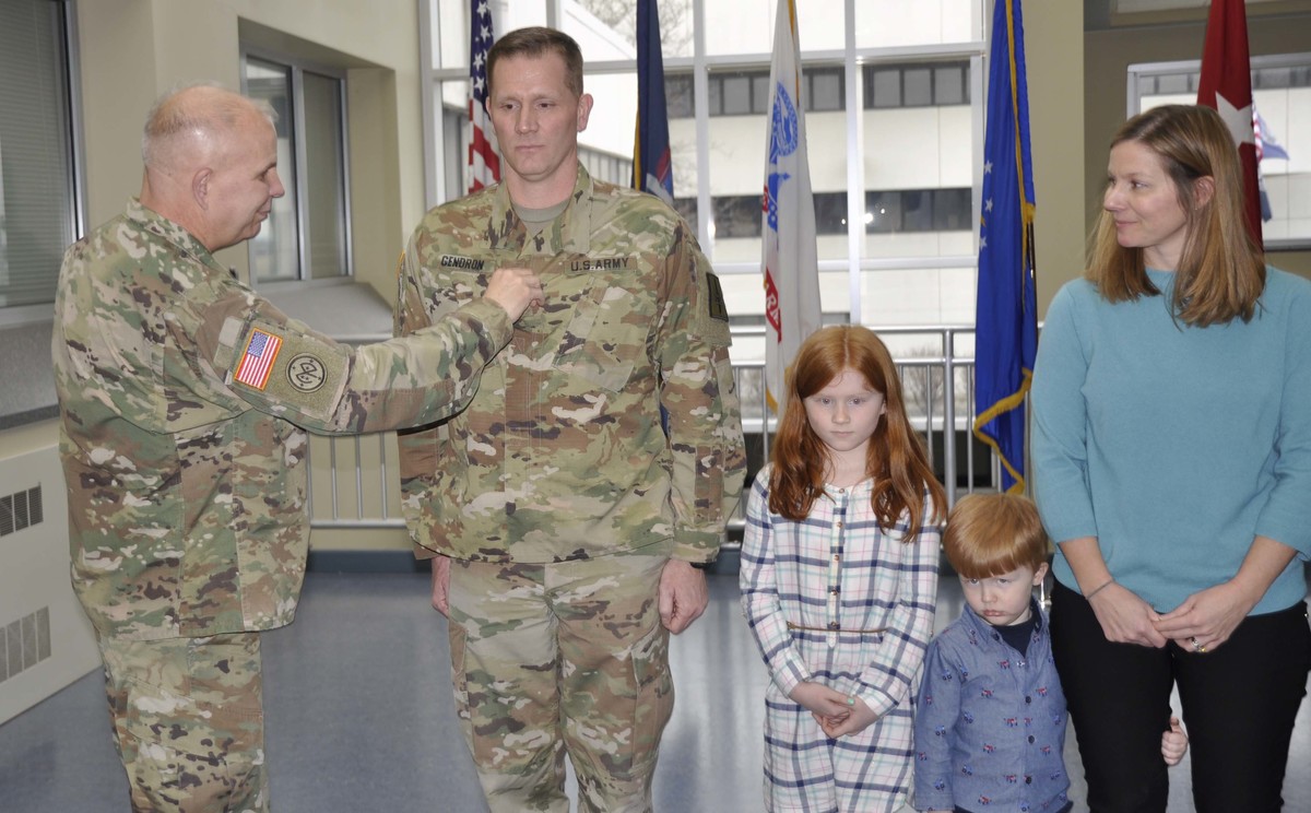 Brandon Gendron, a Simsbury resident, is promoted to Lt. Colonel in the