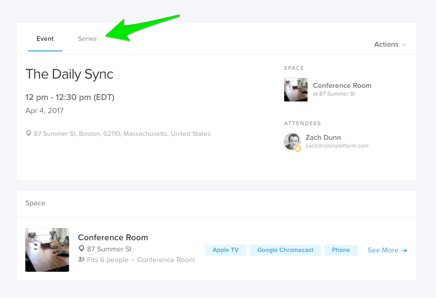 Recurring event series tab