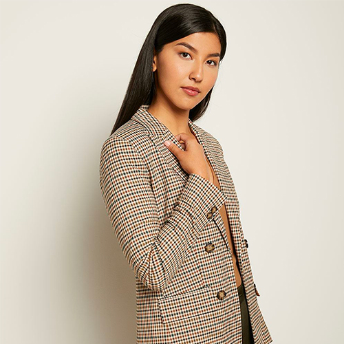 Blazer Tweed Femme Élégant - Veste Double Boutonnage Bureau Décontracté