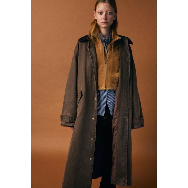 Manteau Mi-saison FOGLIE ROSSE – Taille EU 40 – Laine Brun – Coupe Ample
