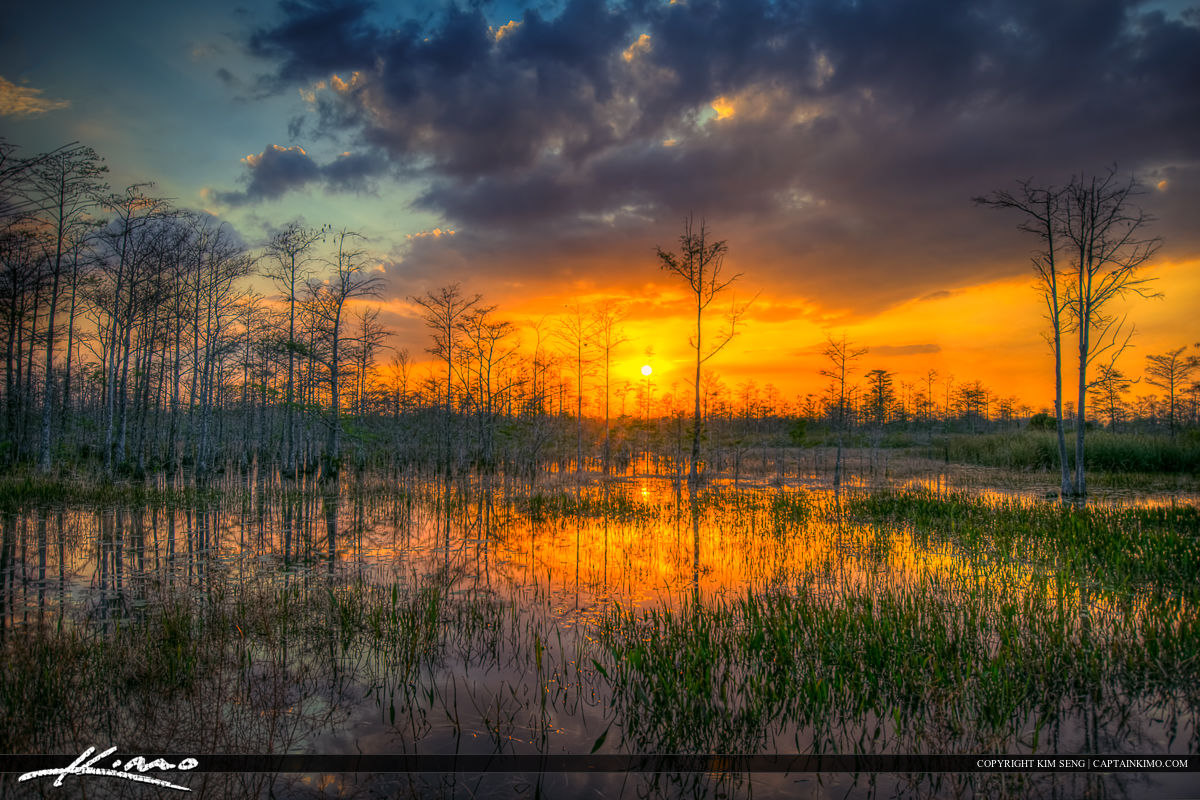 Sunset Over Loxahatchee Slough Wetlands Marsh Royal Stock Photo