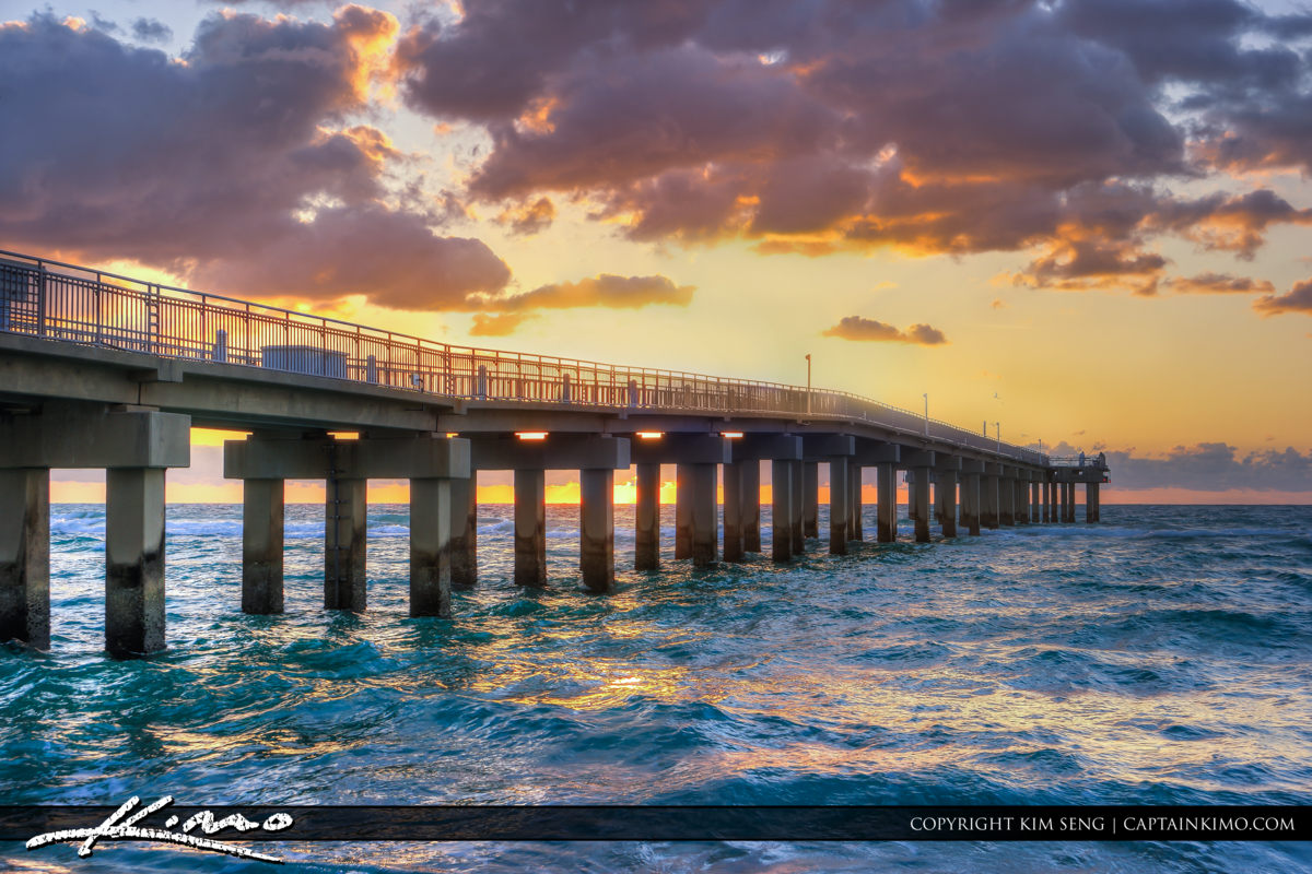 Sunny Isles Florida Pier Over the Ocean Sunrise Royal Stock Photo