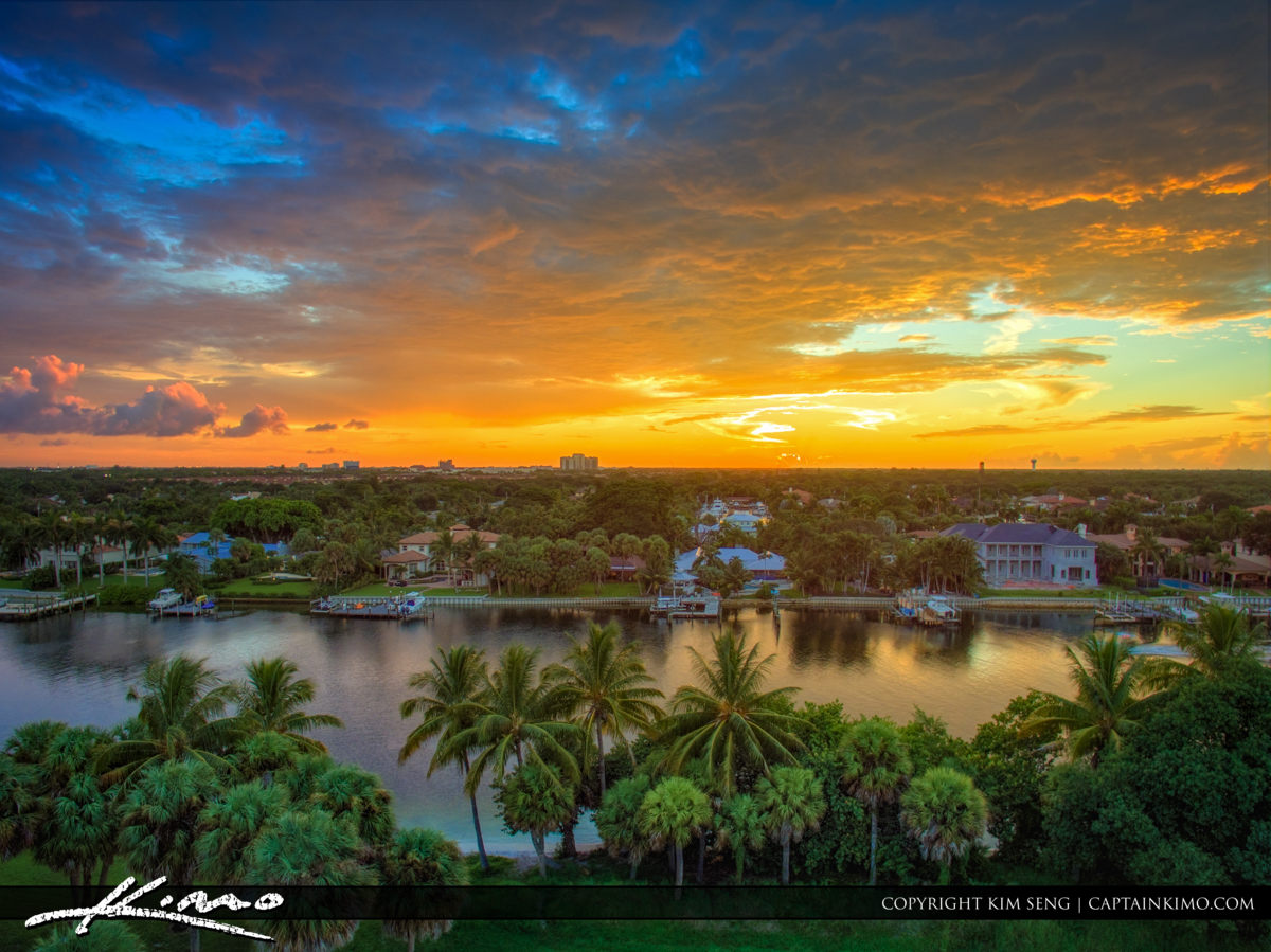 Juno Park Sunset Over Waterway with Waterfront Property Royal Stock Photo
