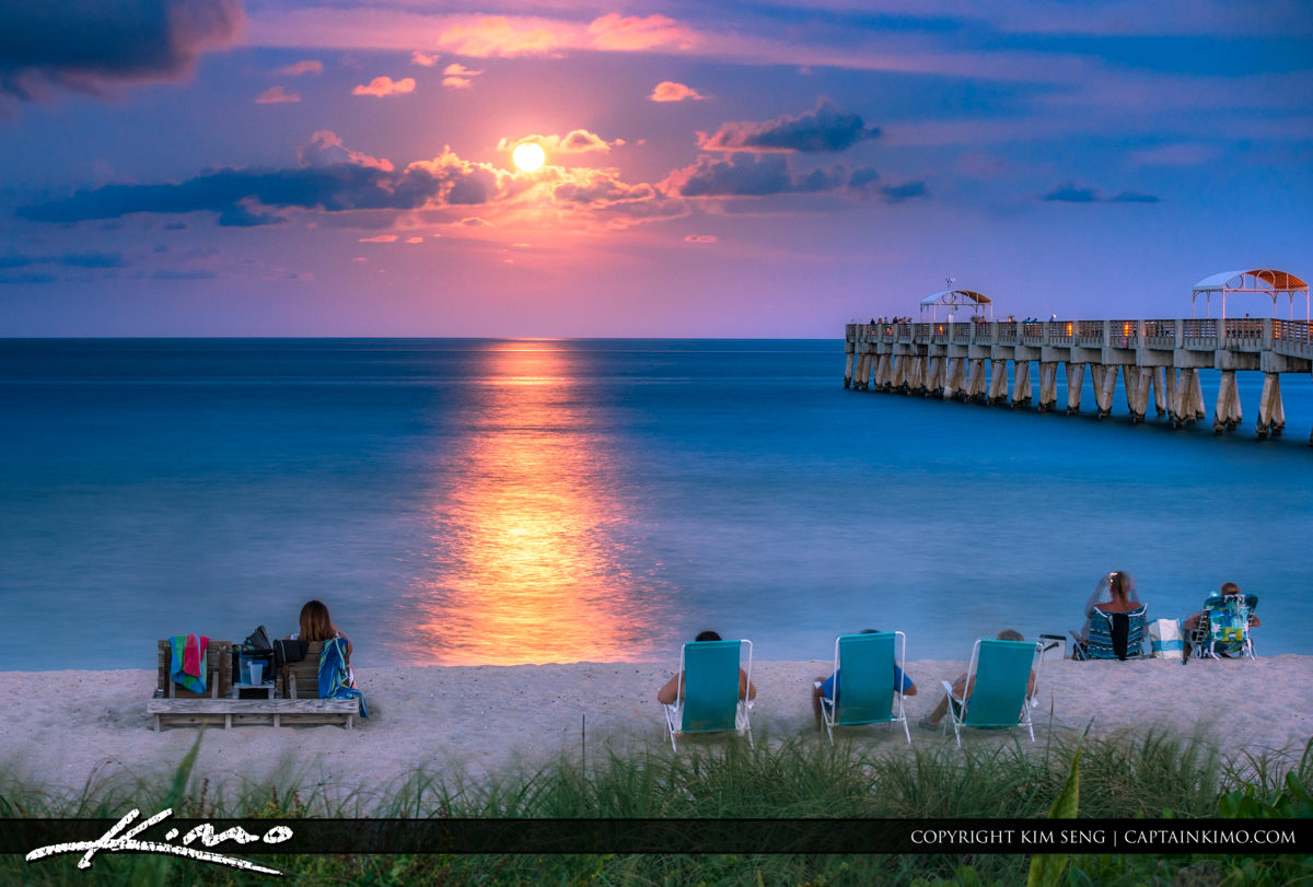 Full Moon Rise Lake Worth Pier Drum Circle Event | Royal Stock Photo