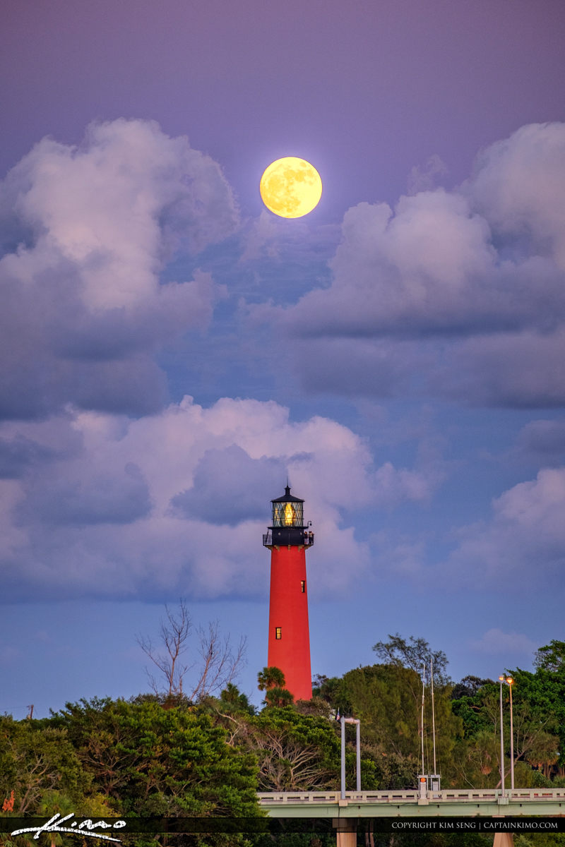 Moon Over Lighthouse Jupiter Florida Royal Stock Photo