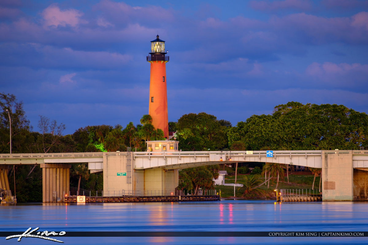 Jupiter Lighthouse from Sawfish Bay Park Blue Night with Fuji XT