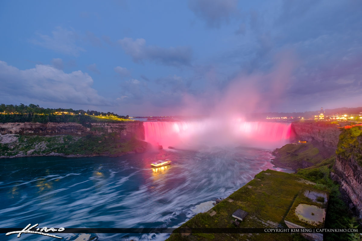 Niagara Falls Light Show Nighttime Canada Ferry at Night Red Royal