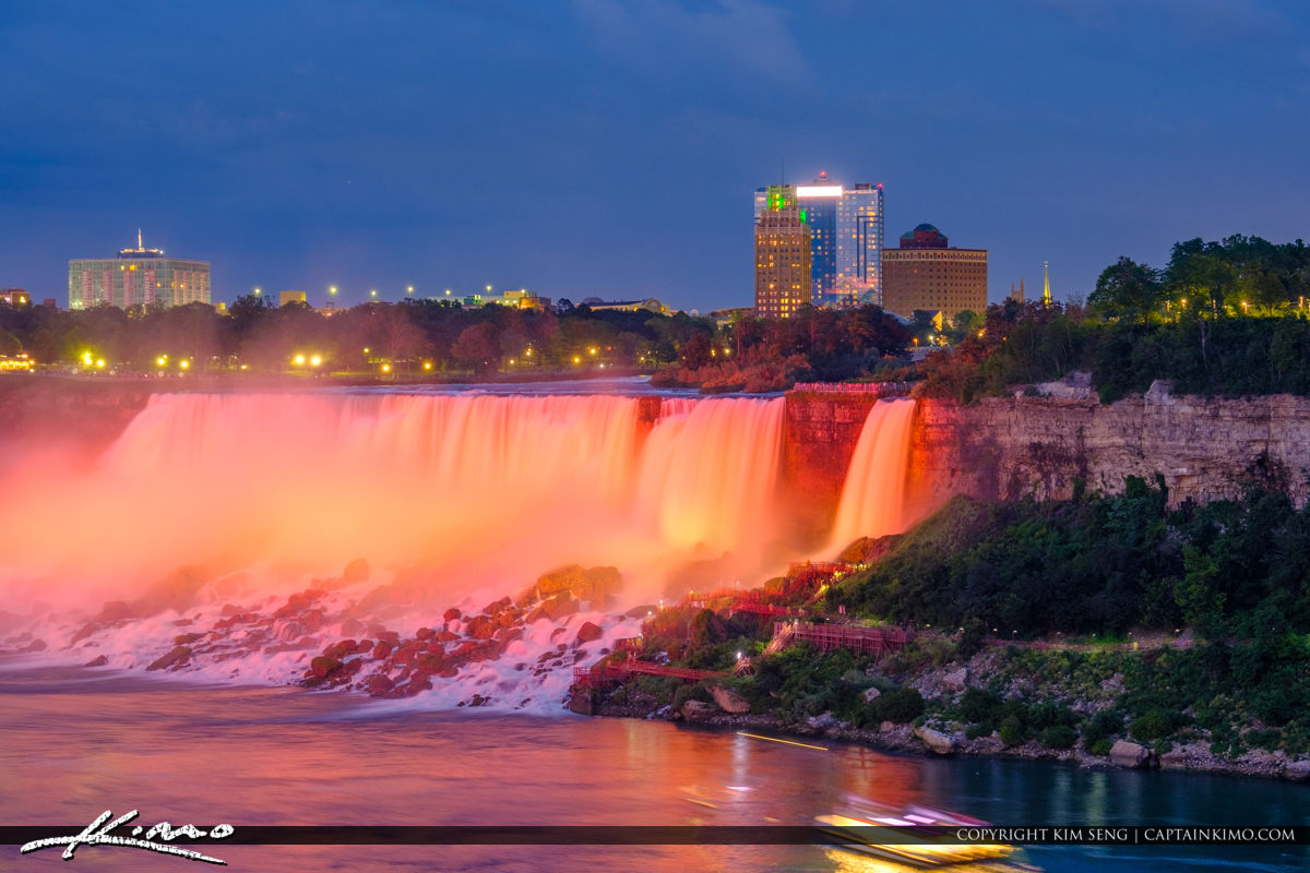 Red Lights at the America Falls Niagara Falls Light Show Nightti