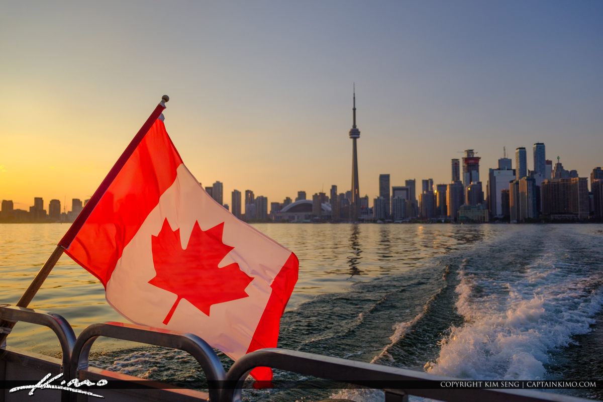 The Canadian Flag Centre Island Skyline View Toronto Canada | Royal