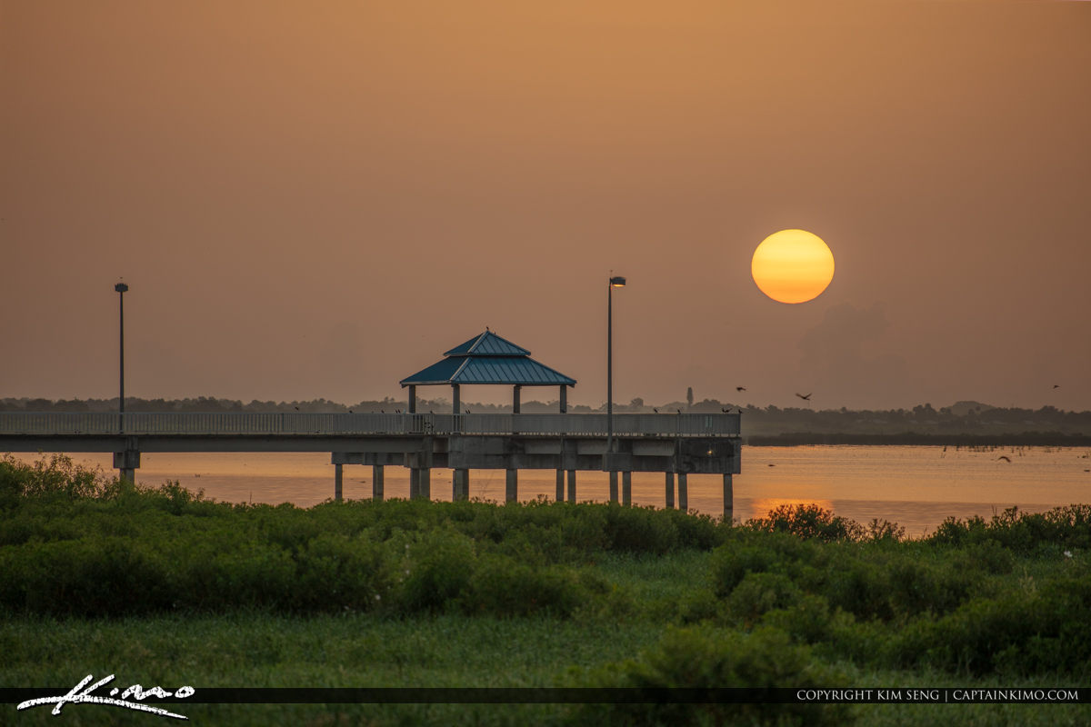 Lake Okeechobee Park Sunrise Fishing Pier Royal Stock Photo