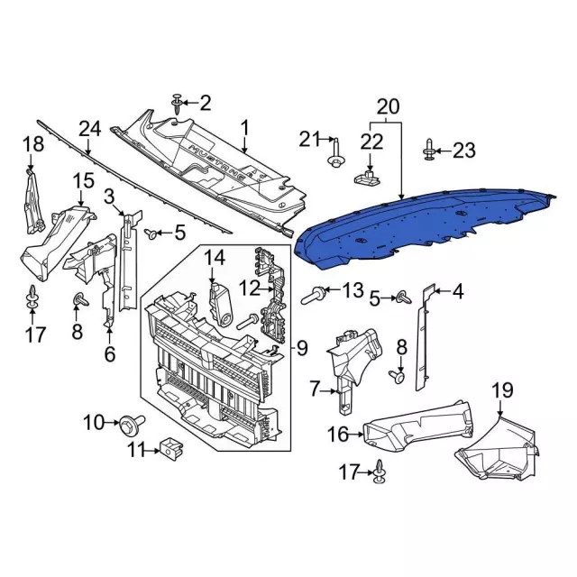Diagram❤️ポケットフアーフードコート♡ PR3Z-8310-S - Deflector Air 2024-2025 Ford Mustang | Ford OEM