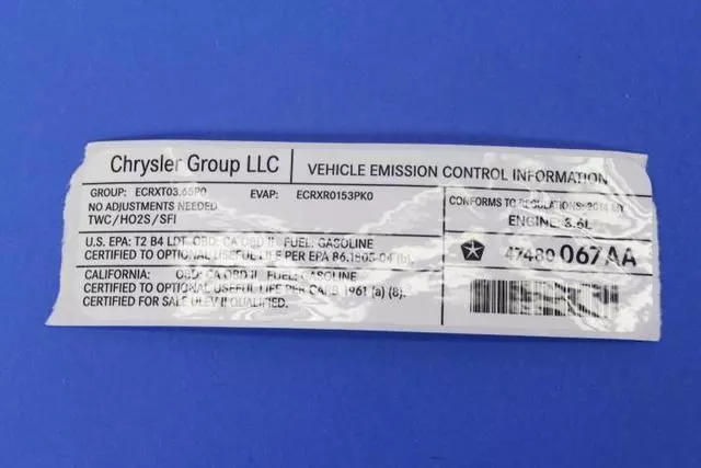 Vehicle Emission Control Information Label
