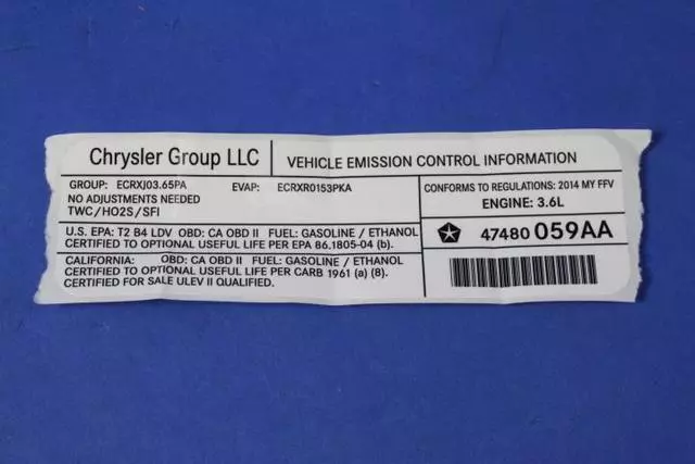 Vehicle Emission Control Information Label