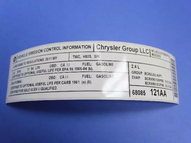 Vehicle Emission Control Information Label