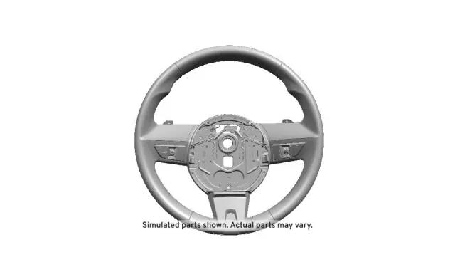 Steering Wheel, black in color with orange stitching