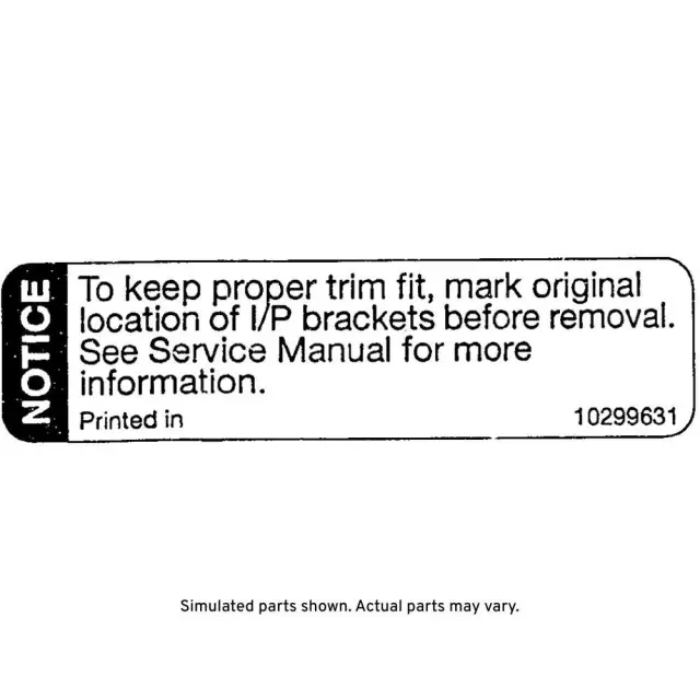 Instrument Panel Passenger Knee Bolster Panel Identification Label