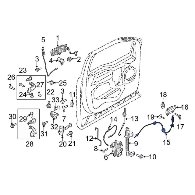 2023 Ford F-250 door latch cable assembly frozen moisture damage schematic