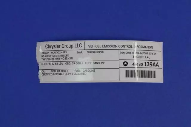 Vehicle Emission Control Information Label