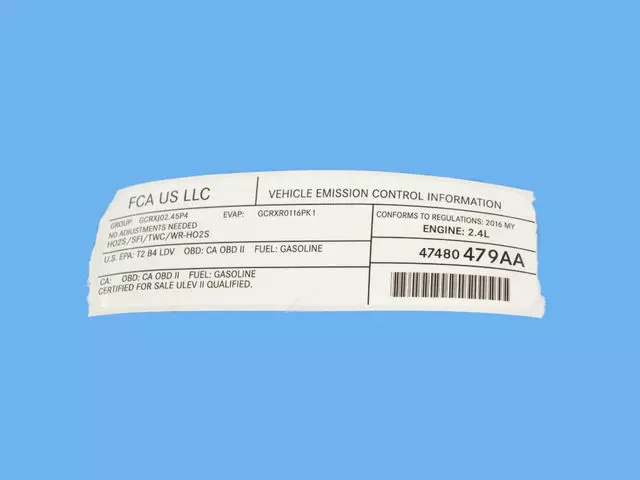 2016 Jeep Cherokee Vehicle Emission Control Information Label