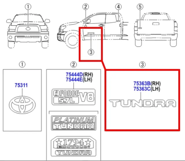 75471-0C170 - Door Emblem (Left, Rear) 2015-2026 Toyota Tundra