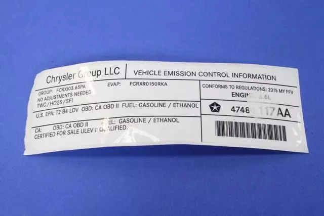 OEM NEW 2015 Mopar Dodge Vehicle Emission Control Information Label 47480117AA