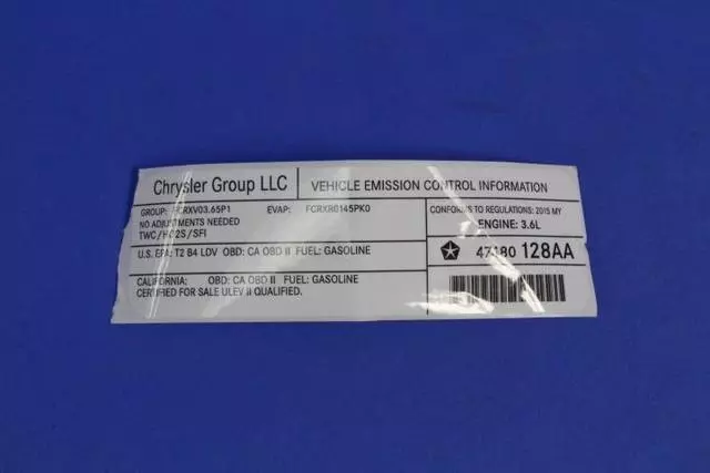 Vehicle Emission Control Information Label