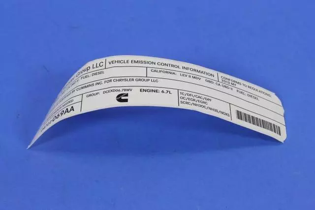Vehicle Emission Control Information Label