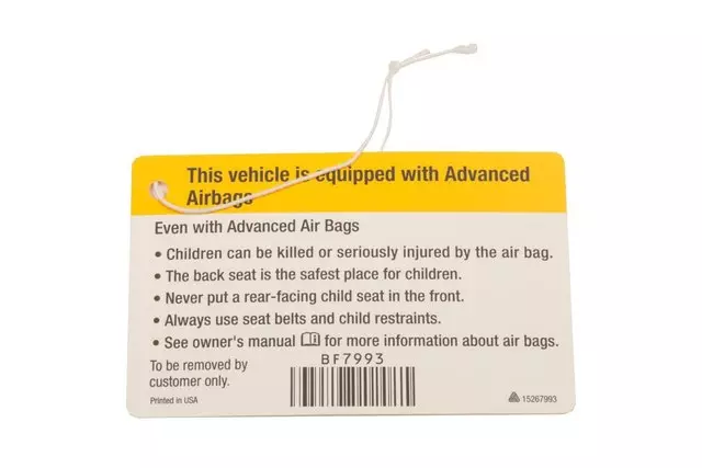 Instrument Panel Airbag Warning Tag