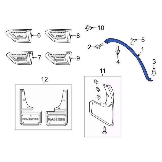 2019-2023 Ford Ranger Wheel Opening Molding - Driver's Side (LH