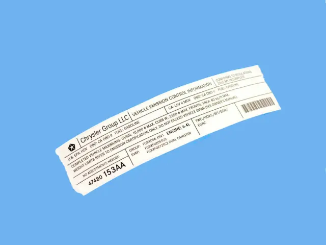 Vehicle Emission Control Information Label