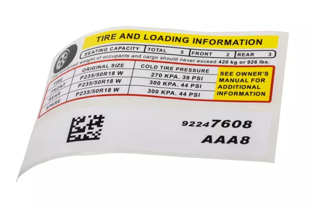 Tire Pressure Label