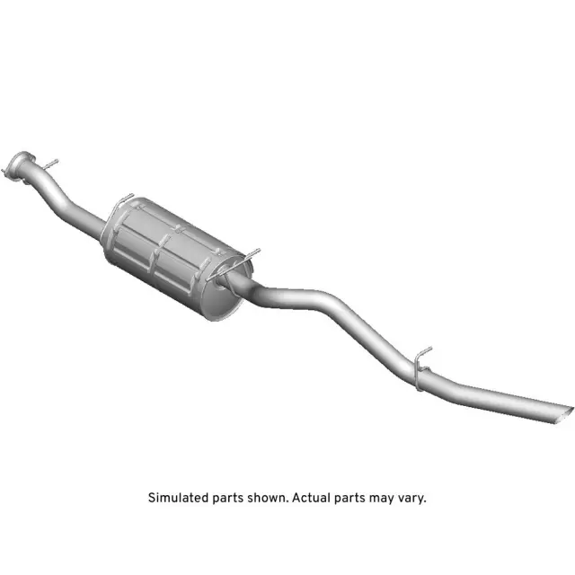 Exhaust Muffler Assembly with Pipe, Flange, Reinforcements, Hangers, and Labels