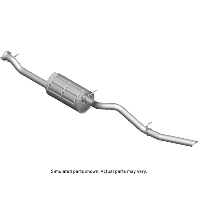 Exhaust Muffler Assembly with Pipe, Flange, Reinforcements, Hangers, and Labels