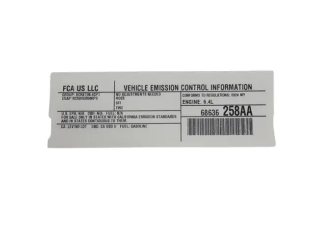 2024 Dodge Durango Vehicle Emission Control Information Label
