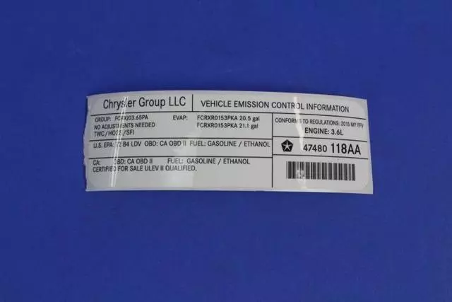Vehicle Emission Control Information Label