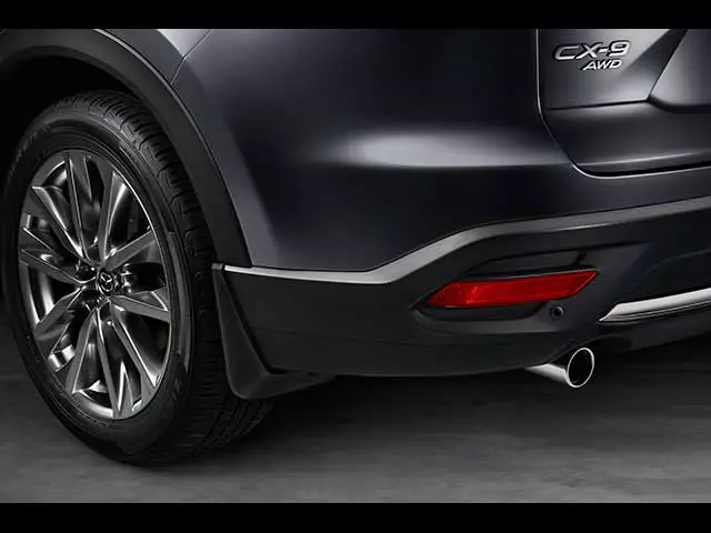 Genuine Mazda Rear Splash Guards For CX-90 & CX-70 – Black Plastic, Bolt-On Set KMV6V3460
