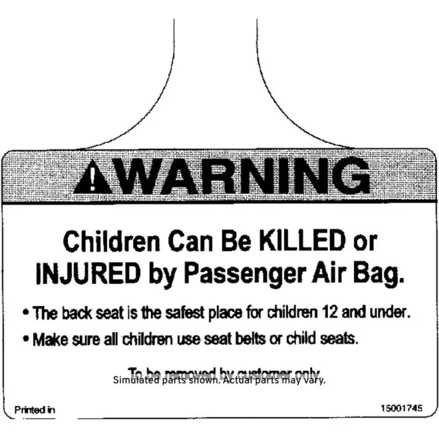 Instrument Panel Airbag Warning Tag